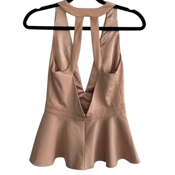 Marciano Womens Dusty Pink Peplum Top Plunging Neckline Metal Detail Backless - Picture 6 of 12